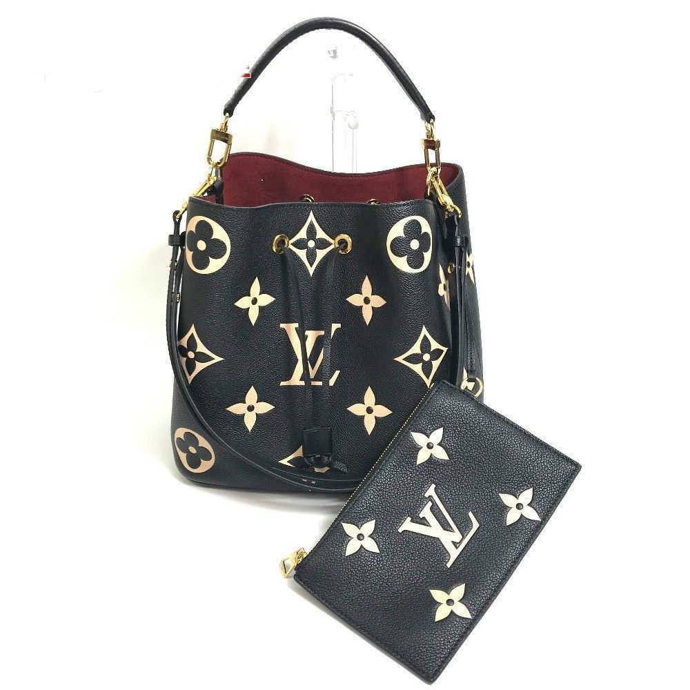 Neonoe Implant Leather Black Monogram MM 2way Tote Bag Shoulder Bag